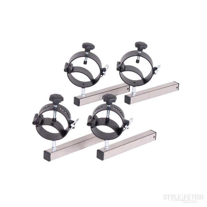 Metal hand and foot restraints, adjustable for system furniture